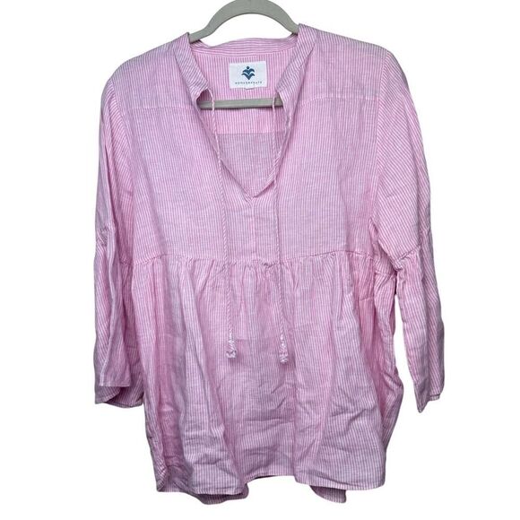 Pomegranate Pink White Striped Linen Tunic Top Sz. S - Picture 1 of 4